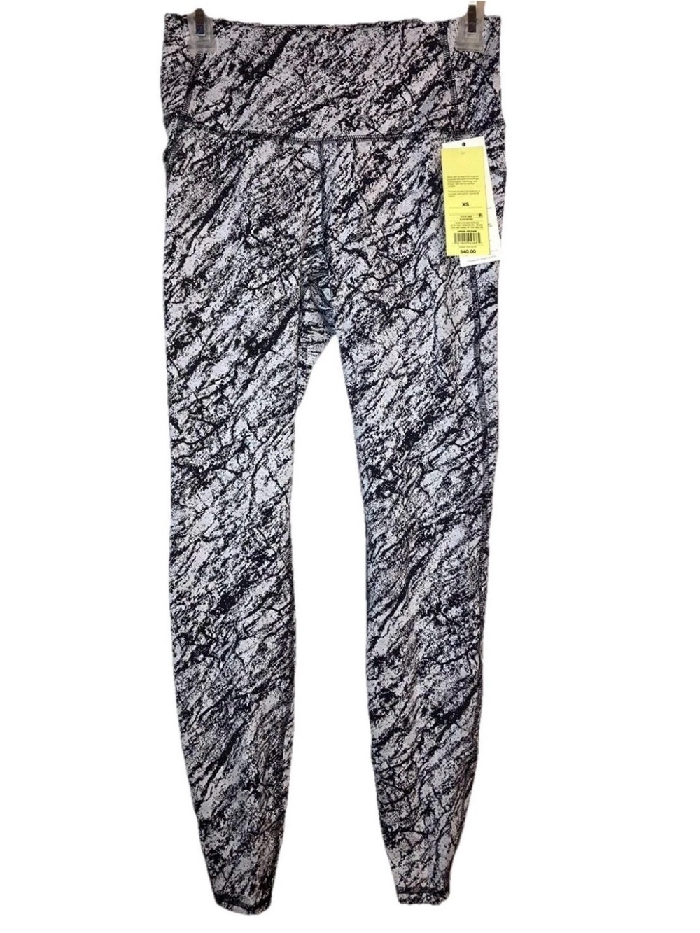 Womens Black & White High Waisted Marble Print Activewear Yoga Workout Leggings - Picture 2 of 7